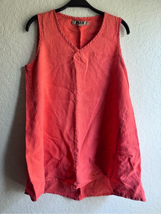 Flax Tops - Flax Coral V-Neck Linen Tank Top